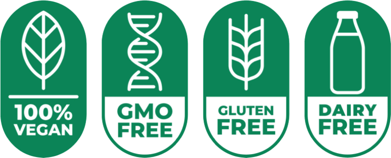 Relief3 badges: 100% Vegan, GMO Free, Gluten Free, Dairy Free